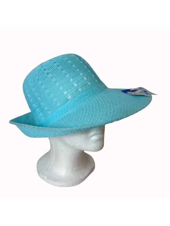 RM Poolside Sun Hat Embroidered Open Weave Turquoise Wide Brim Cap Cruise Travel